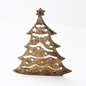 Brass Christmas Tree Votive Candle Holder Patina Cut Out Patina XMAS Holiday
